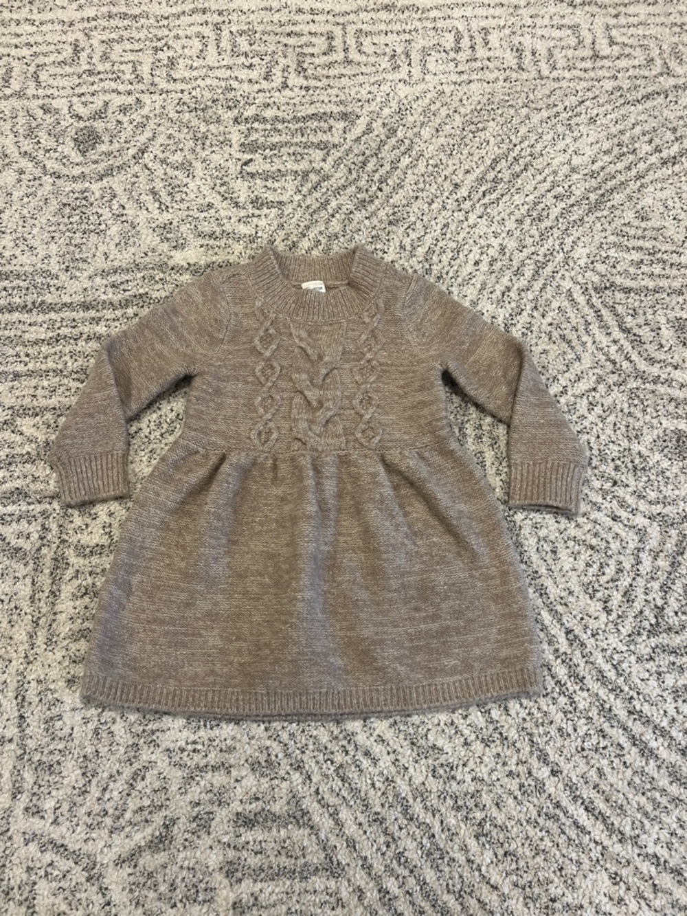 Knit Long Sleeve Toddler Dress in Taupe